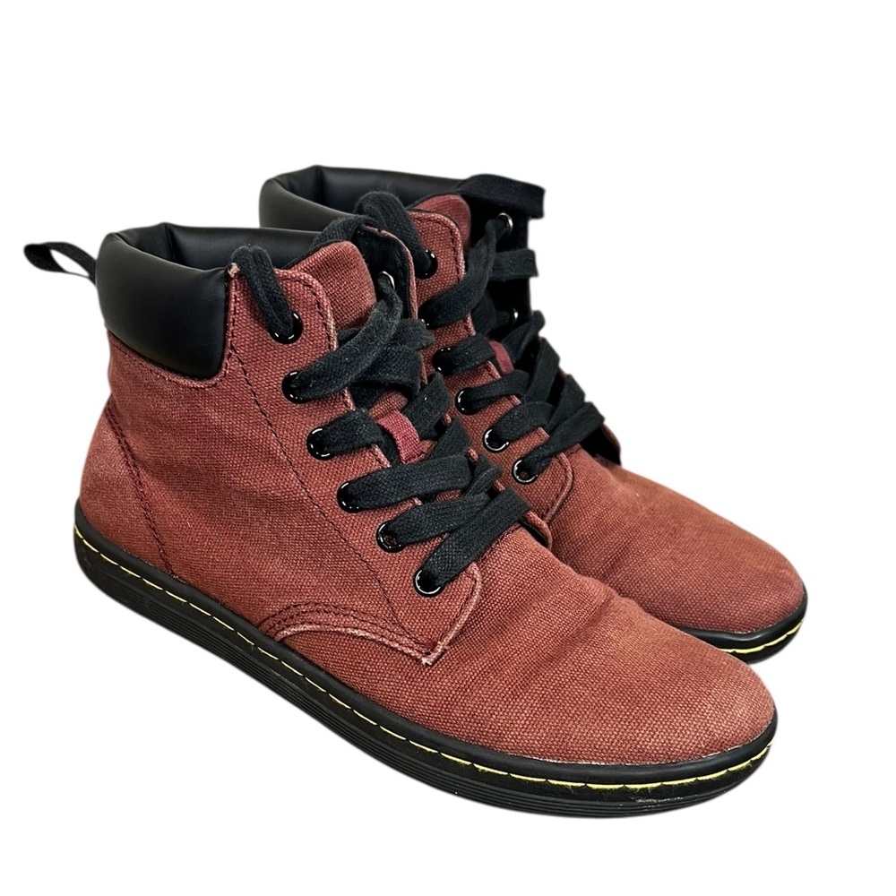 Dr. Marten Maelly Lace Up Canvas Combat Ankle Boots in Burgundy Women's Size 7 L